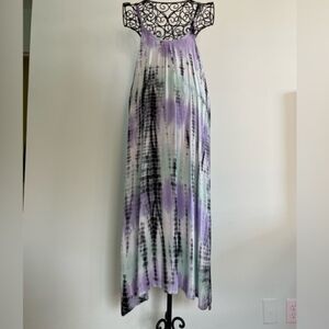 Purple, Blue-Green & Black Tie-Dye Maxi Dress Size S